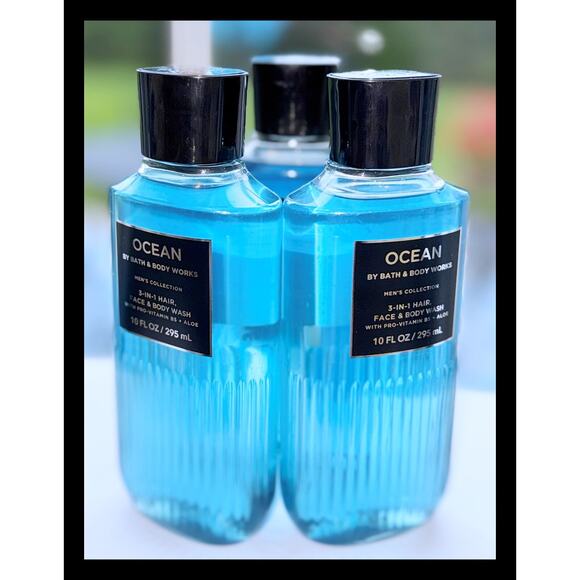 Bath & Body Works 10 fl oz OCEAN for Men 3-in-1 Hair Face Body Wash Gel x3